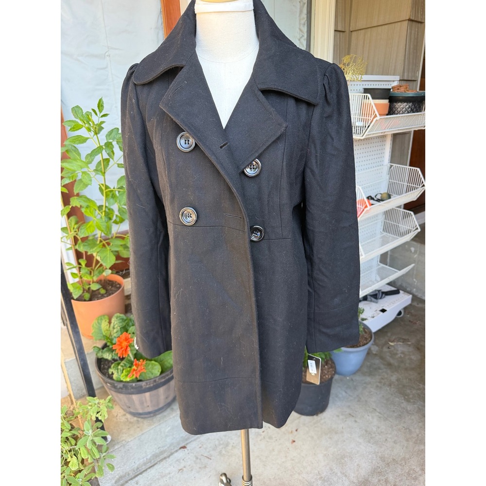Guess Womens Black Wool Blend Double Breasted Pea Coat Jacket XL NWT Winter Coat